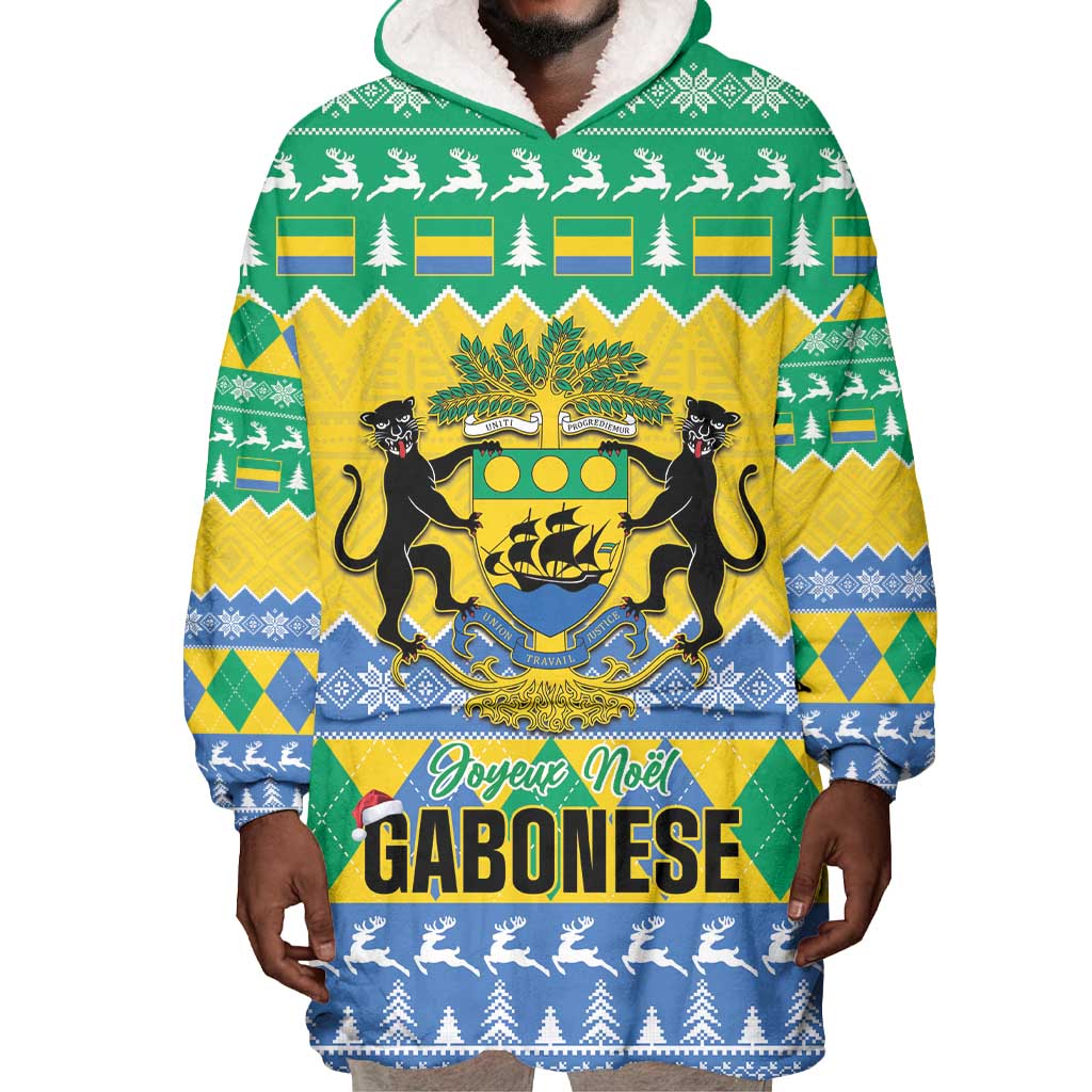 Afro Gabon Christmas Wearable Blanket Hoodie Joyeux Noel Coat Of Arms - African Pattern