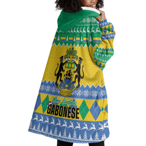 Afro Gabon Christmas Wearable Blanket Hoodie Joyeux Noel Coat Of Arms - African Pattern