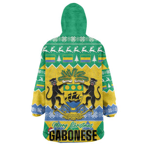 Afro Gabon Christmas Wearable Blanket Hoodie Joyeux Noel Coat Of Arms - African Pattern