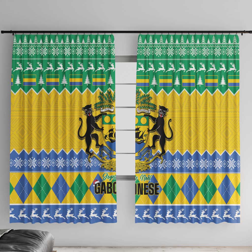 Afro Gabon Christmas Window Curtain Joyeux Noel Coat Of Arms - African Pattern