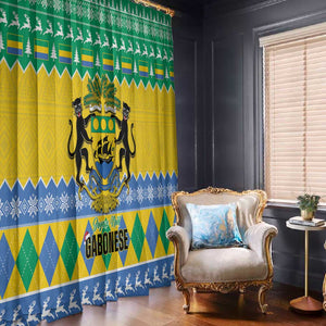 Afro Gabon Christmas Window Curtain Joyeux Noel Coat Of Arms - African Pattern