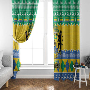 Afro Gabon Christmas Window Curtain Joyeux Noel Coat Of Arms - African Pattern