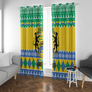 Afro Gabon Christmas Window Curtain Joyeux Noel Coat Of Arms - African Pattern