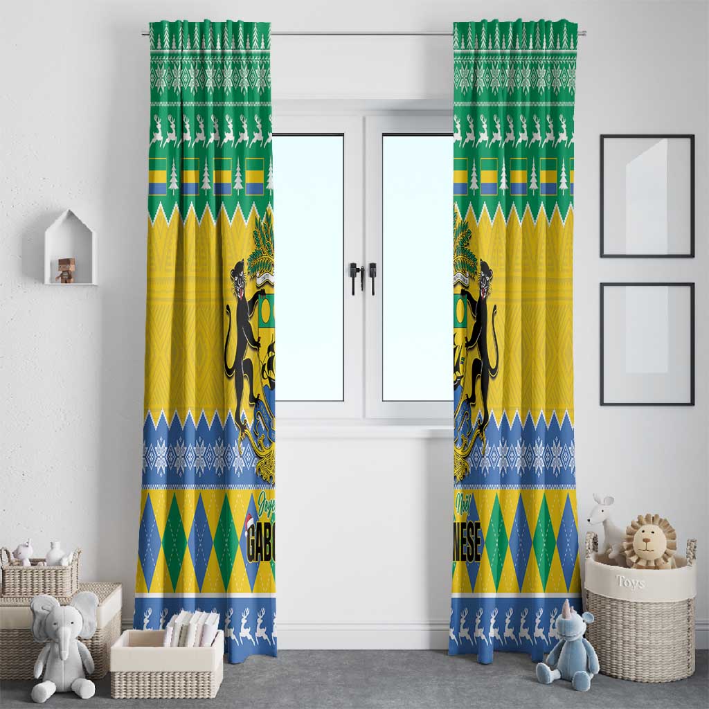 Afro Gabon Christmas Window Curtain Joyeux Noel Coat Of Arms - African Pattern