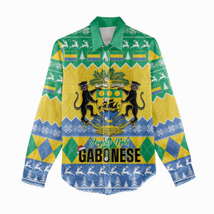 Afro Gabon Christmas Women Casual Shirt Joyeux Noel Coat Of Arms - African Pattern