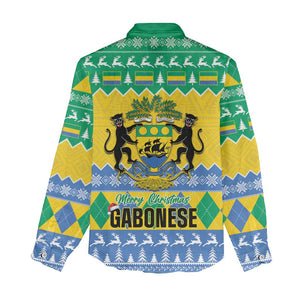 Afro Gabon Christmas Women Casual Shirt Joyeux Noel Coat Of Arms - African Pattern