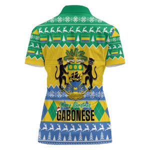 Afro Gabon Christmas Women Polo Shirt Joyeux Noel Coat Of Arms - African Pattern