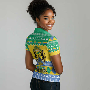 Afro Gabon Christmas Women Polo Shirt Joyeux Noel Coat Of Arms - African Pattern