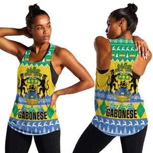 Afro Gabon Christmas Women Racerback Tank Joyeux Noel Coat Of Arms - African Pattern