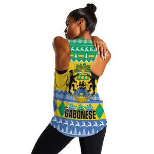 Afro Gabon Christmas Women Racerback Tank Joyeux Noel Coat Of Arms - African Pattern