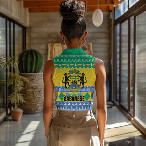 Afro Gabon Christmas Women Sleeveless Polo Shirt Joyeux Noel Coat Of Arms - African Pattern