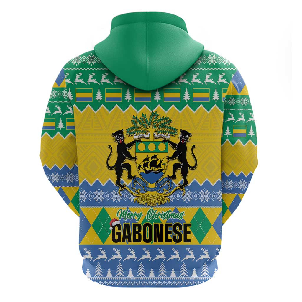Afro Gabon Christmas Zip Hoodie Joyeux Noel Coat Of Arms - African Pattern