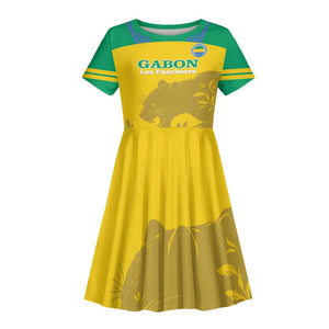 Personalized Gabon Football Kid Short Sleeve Dress Allez Les Pantheres