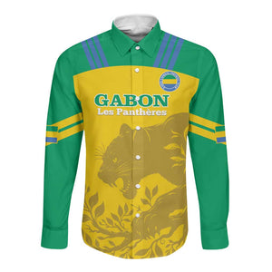 Personalized Gabon Football Long Sleeve Button Shirt Allez Les Pantheres