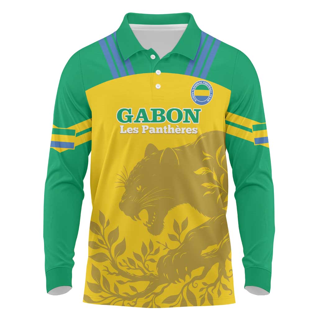 Personalized Gabon Football Long Sleeve Polo Shirt Allez Les Pantheres