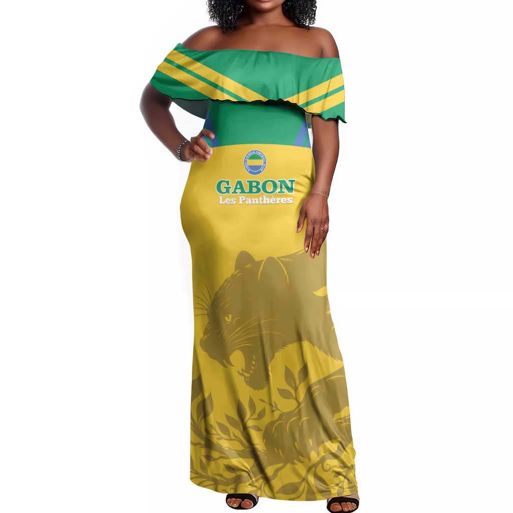 Personalized Gabon Football Off Shoulder Maxi Dress Allez Les Pantheres