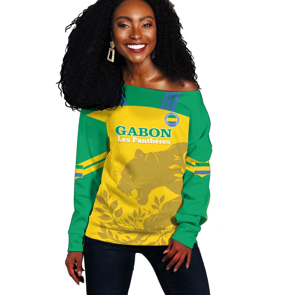 Personalized Gabon Football Off Shoulder Sweater Allez Les Pantheres