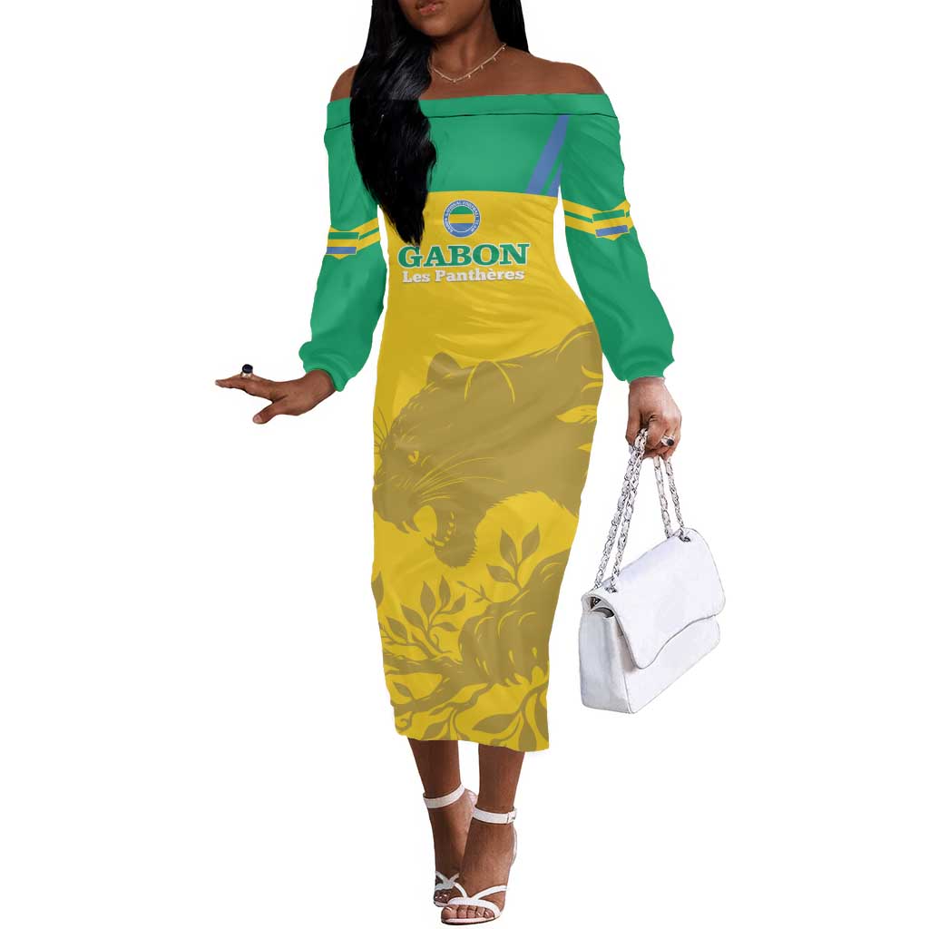 Personalized Gabon Football Off The Shoulder Long Sleeve Dress Allez Les Pantheres