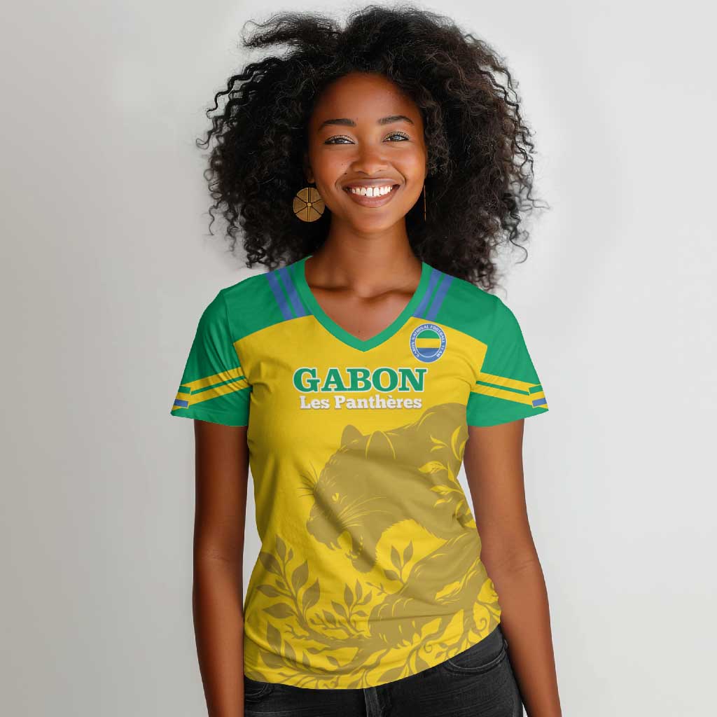 Personalized Gabon Football Women V-Neck T-Shirt Allez Les Pantheres