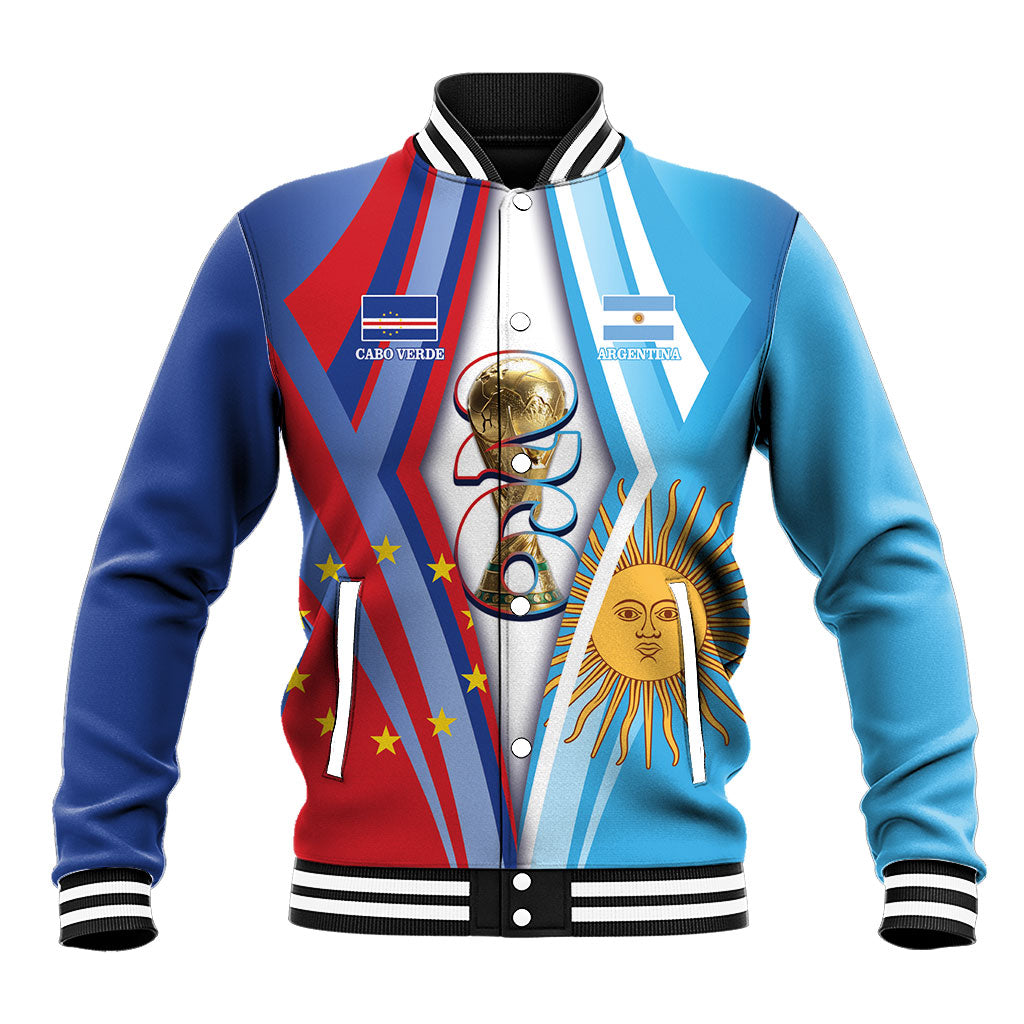 Custom Argentina and Cabo Verde Football 2026 Baseball Jacket La Albiceleste Tubaroes Azuis Together