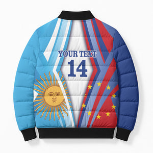 Custom Argentina and Cabo Verde Football 2026 Bomber Puffer Jacket La Albiceleste Tubaroes Azuis Together