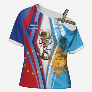 Custom Argentina and Cabo Verde Football 2026 Cross Shoulder Shirt La Albiceleste Tubaroes Azuis Together