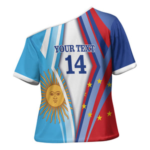 Custom Argentina and Cabo Verde Football 2026 Cross Shoulder Shirt La Albiceleste Tubaroes Azuis Together