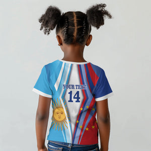 Custom Argentina and Cabo Verde Football 2026 Kid T shirt La Albiceleste Tubaroes Azuis Together
