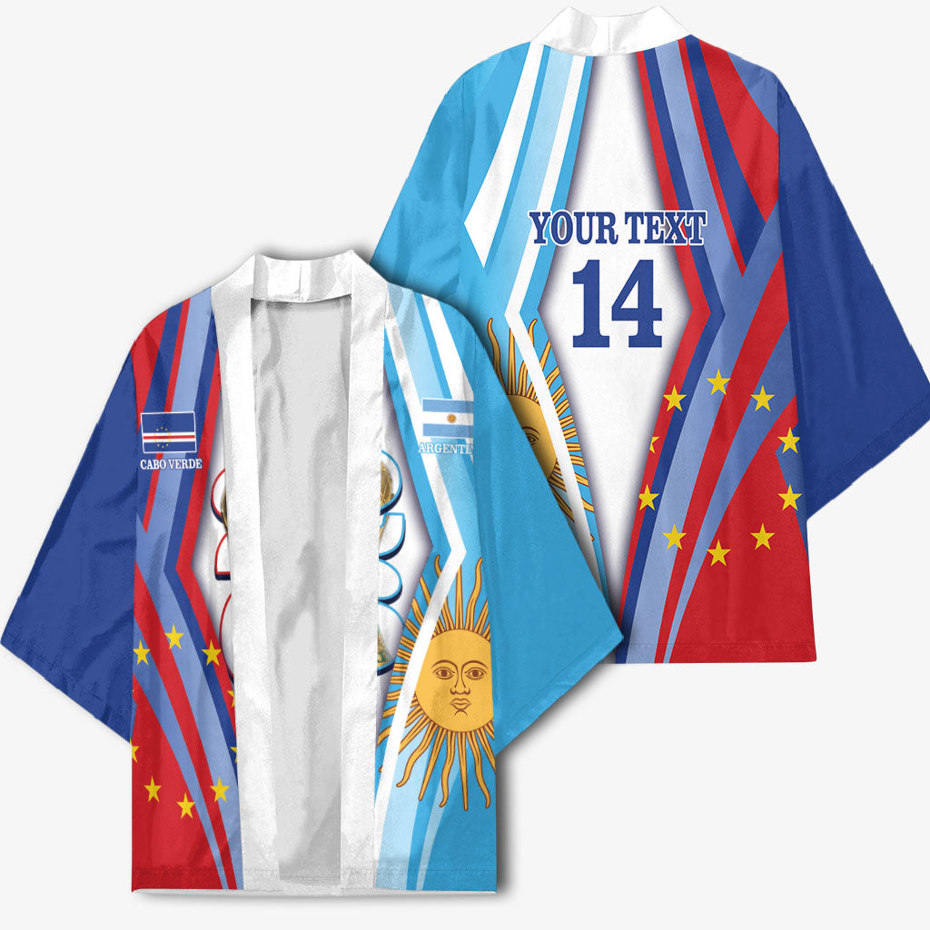 Custom Argentina and Cabo Verde Football 2026 Kimono La Albiceleste Tubaroes Azuis Together