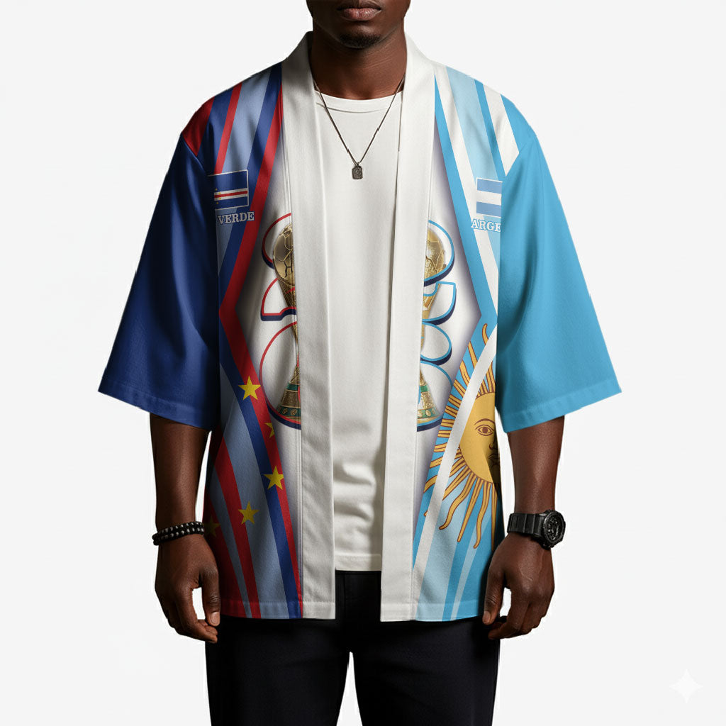 Custom Argentina and Cabo Verde Football 2026 Kimono La Albiceleste Tubaroes Azuis Together