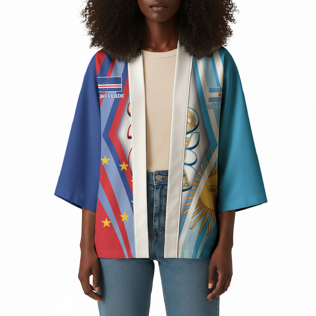Custom Argentina and Cabo Verde Football 2026 Kimono La Albiceleste Tubaroes Azuis Together