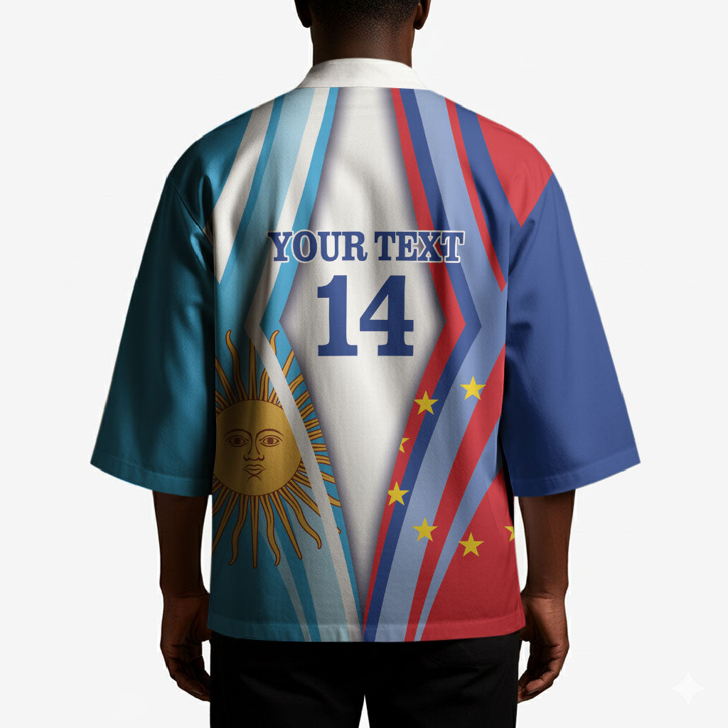 Custom Argentina and Cabo Verde Football 2026 Kimono La Albiceleste Tubaroes Azuis Together