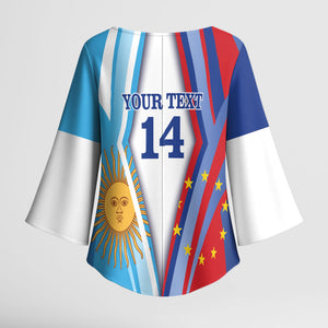 Custom Argentina and Cabo Verde Football 2026 Kimono Sleeve Blouse La Albiceleste Tubaroes Azuis Together