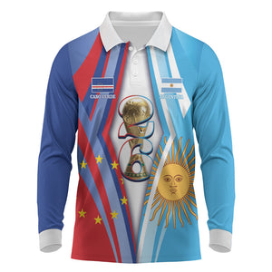 Custom Argentina and Cabo Verde Football 2026 Long Sleeve Polo Shirt La Albiceleste Tubaroes Azuis Together