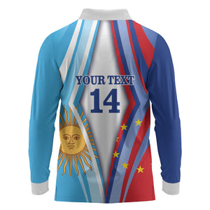Custom Argentina and Cabo Verde Football 2026 Long Sleeve Polo Shirt La Albiceleste Tubaroes Azuis Together