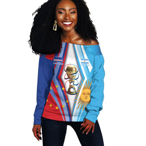 Custom Argentina and Cabo Verde Football 2026 Off Shoulder Sweater La Albiceleste Tubaroes Azuis Together
