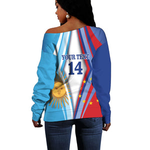 Custom Argentina and Cabo Verde Football 2026 Off Shoulder Sweater La Albiceleste Tubaroes Azuis Together