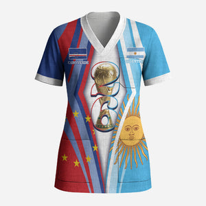 Custom Argentina and Cabo Verde Football 2026 Scrub Top La Albiceleste Tubaroes Azuis Together