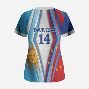 Custom Argentina and Cabo Verde Football 2026 Scrub Top La Albiceleste Tubaroes Azuis Together