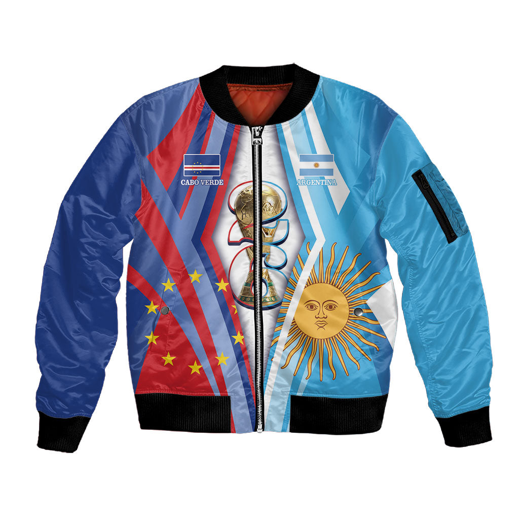 Custom Argentina and Cabo Verde Football 2026 Sleeve Zip Bomber Jacket La Albiceleste Tubaroes Azuis Together