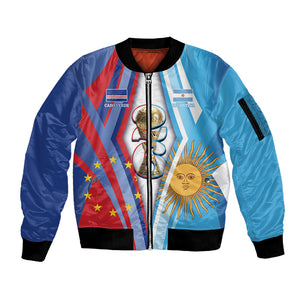 Custom Argentina and Cabo Verde Football 2026 Sleeve Zip Bomber Jacket La Albiceleste Tubaroes Azuis Together