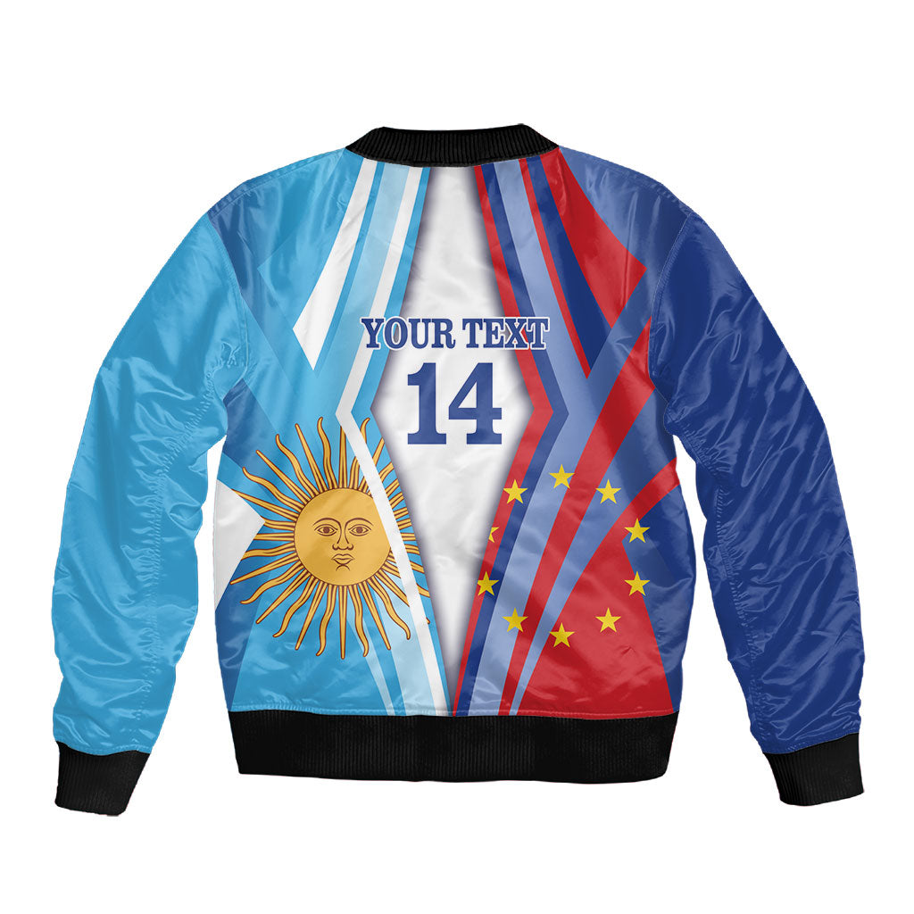 Custom Argentina and Cabo Verde Football 2026 Sleeve Zip Bomber Jacket La Albiceleste Tubaroes Azuis Together