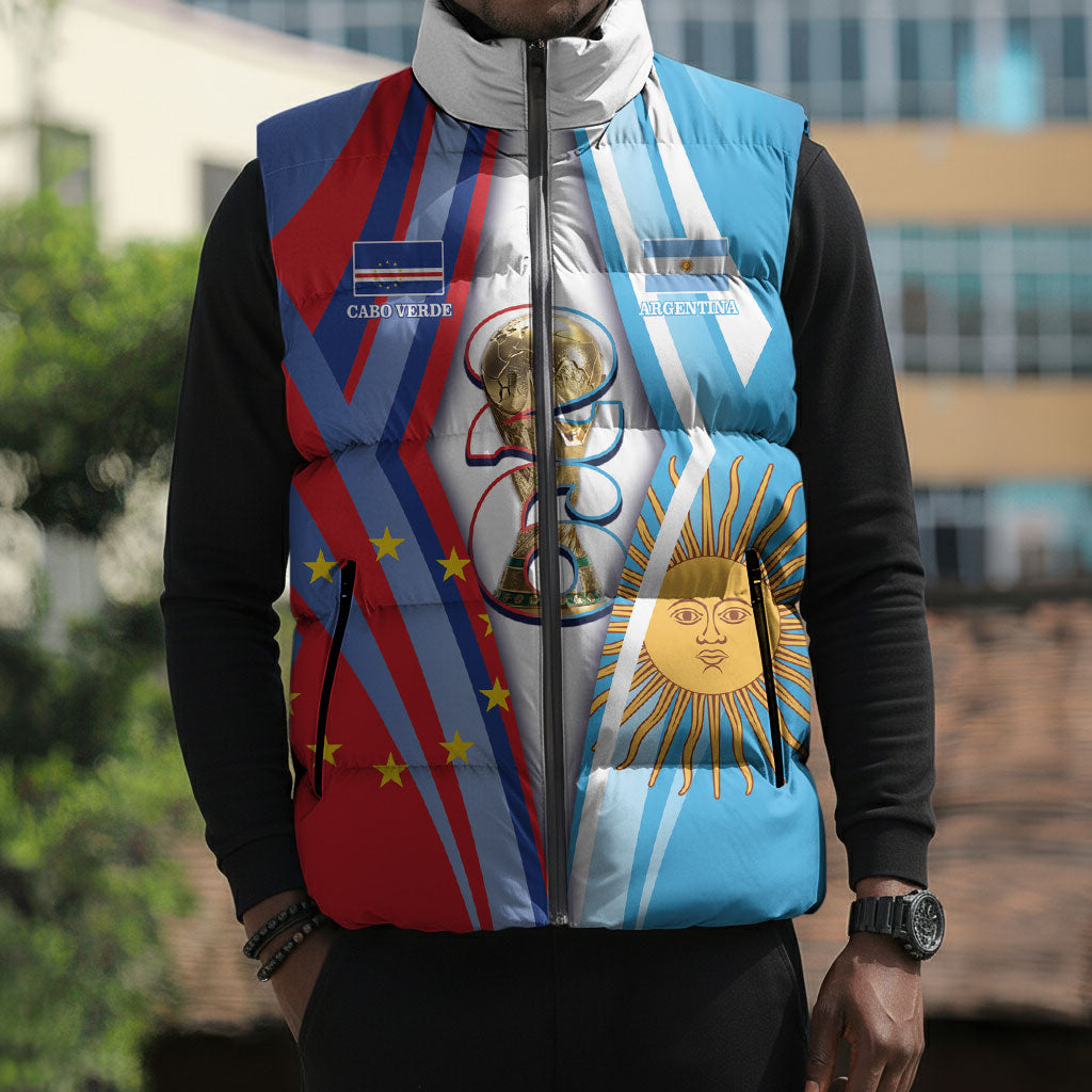 Custom Argentina and Cabo Verde Football 2026 Sleeveless Puffer Jacket La Albiceleste Tubaroes Azuis Together