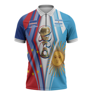 Custom Argentina and Cabo Verde Football 2026 Zipper Polo Shirt La Albiceleste Tubaroes Azuis Together