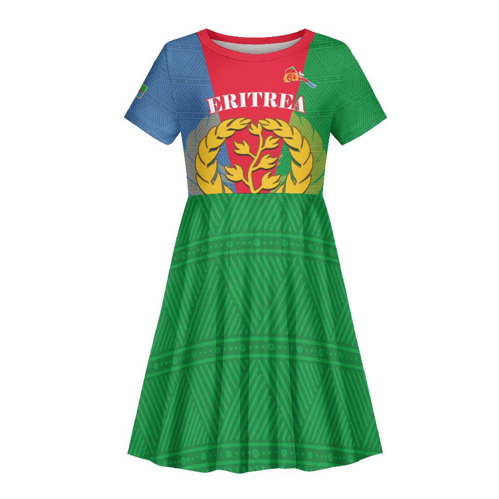 Personalised Eritrea Kid Short Sleeve Dress Eritrean Map Mix African Pattern Simple Style