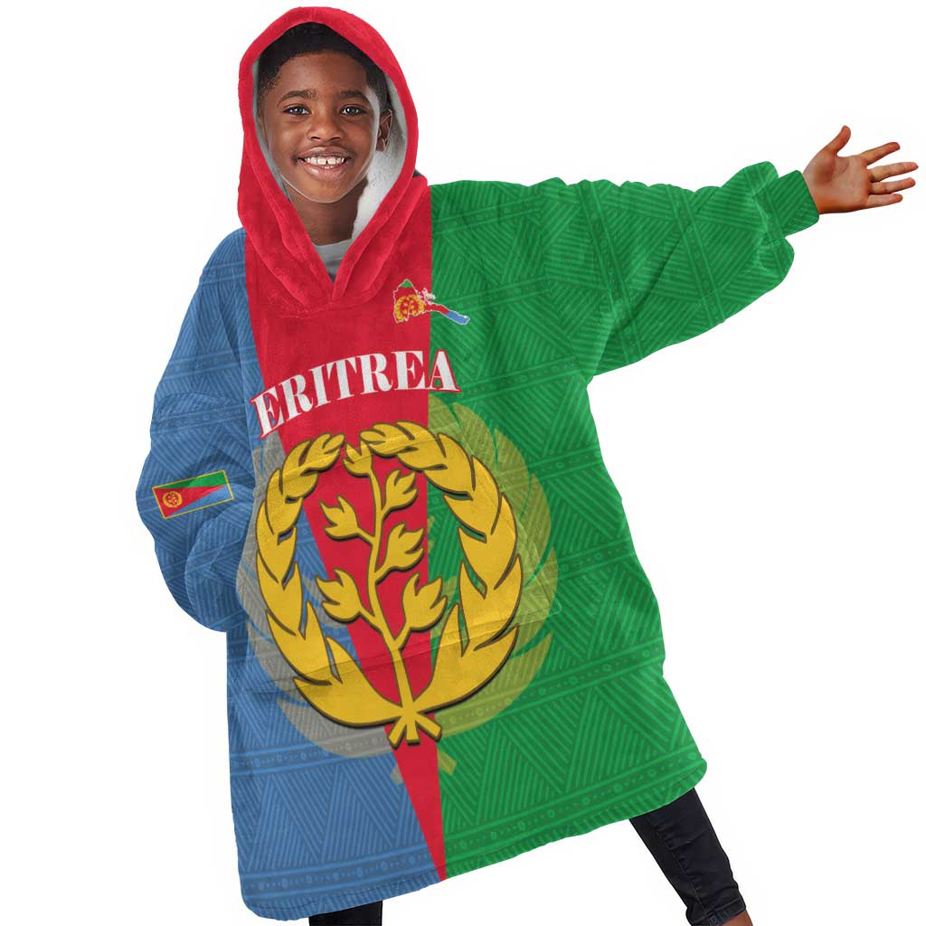 Personalised Eritrea KId Wearable Blanket Hoodie Eritrean Map Mix African Pattern Simple Style