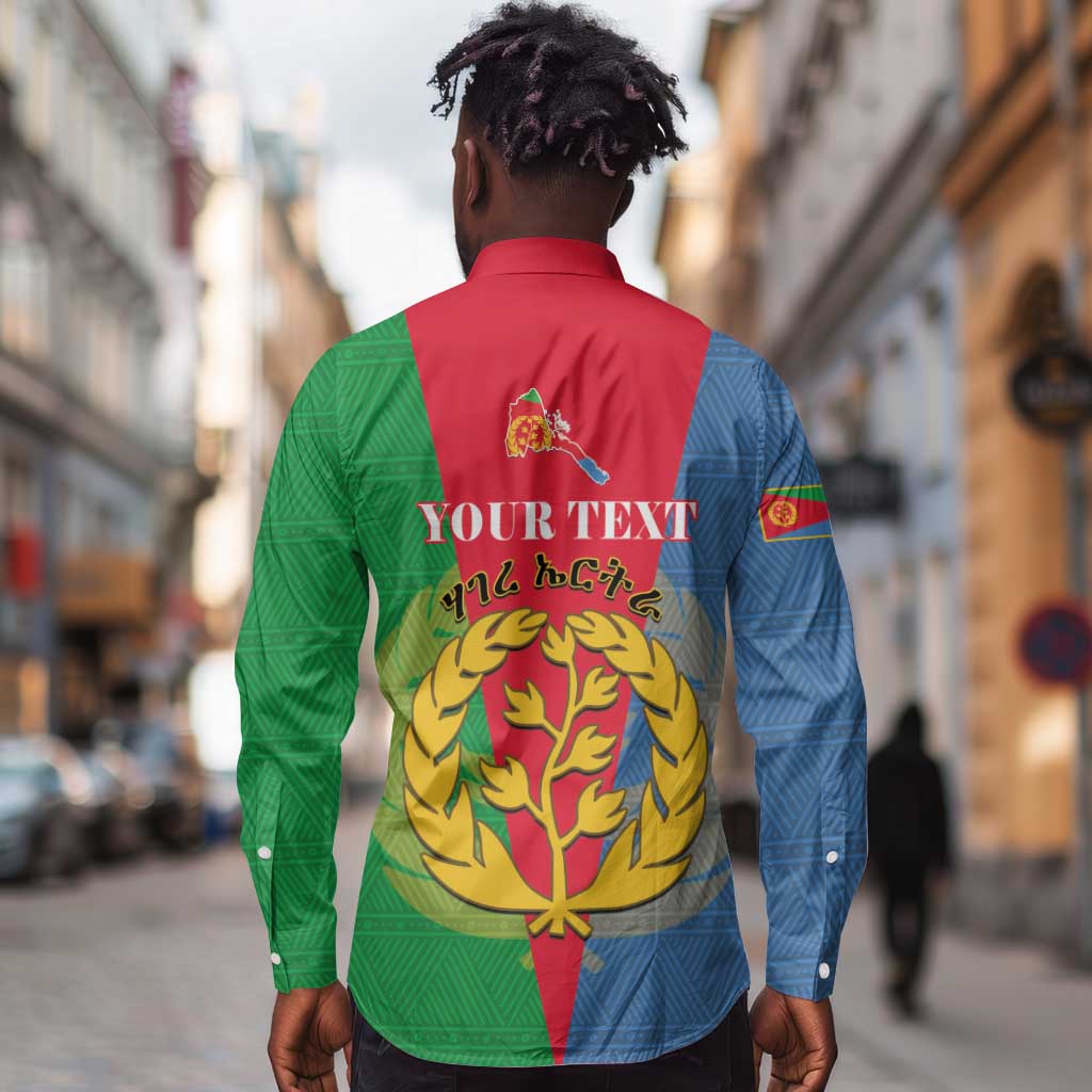 Personalised Eritrea Long Sleeve Button Shirt Eritrean Map Mix African Pattern Simple Style