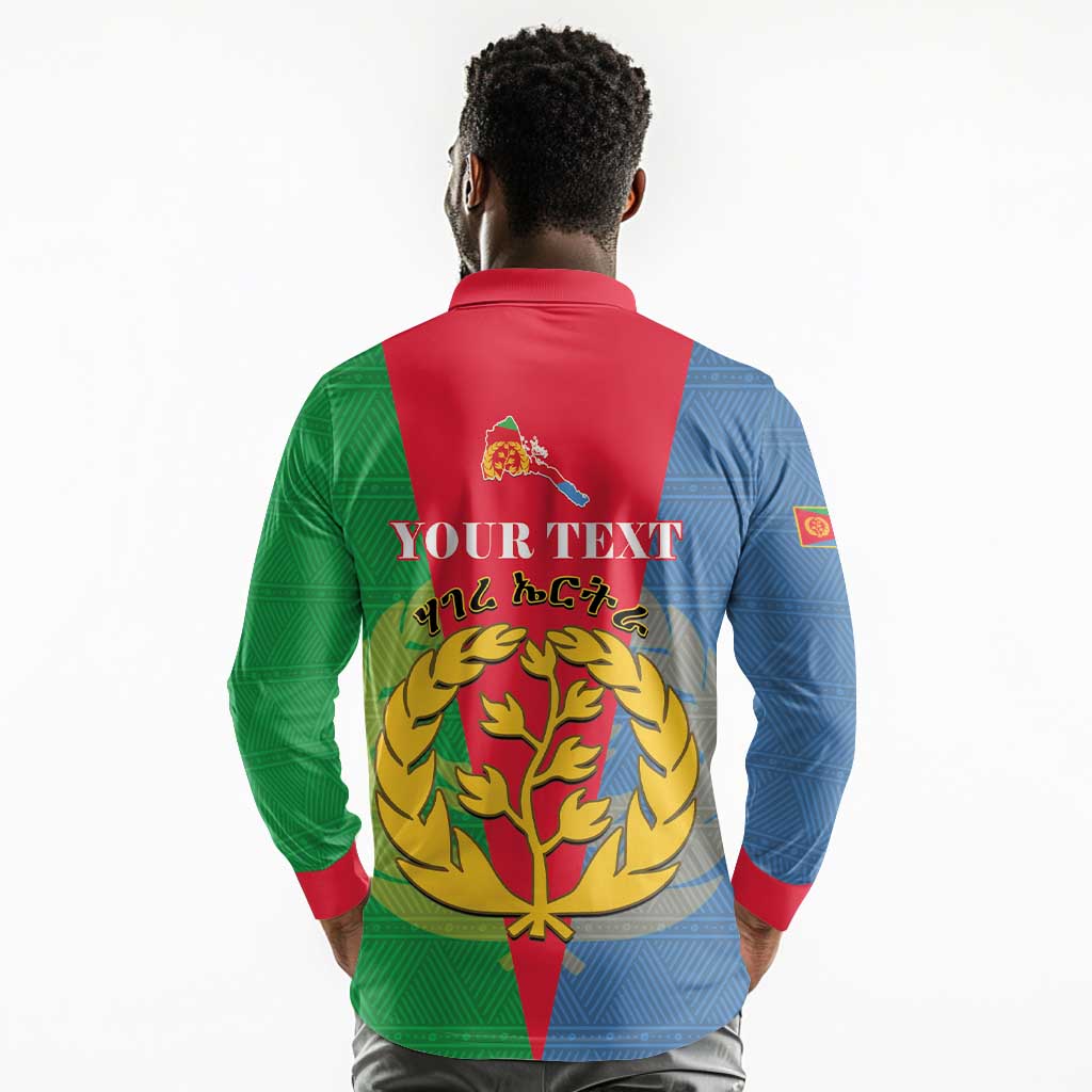 Personalised Eritrea Long Sleeve Polo Shirt Eritrean Map Mix African Pattern Simple Style