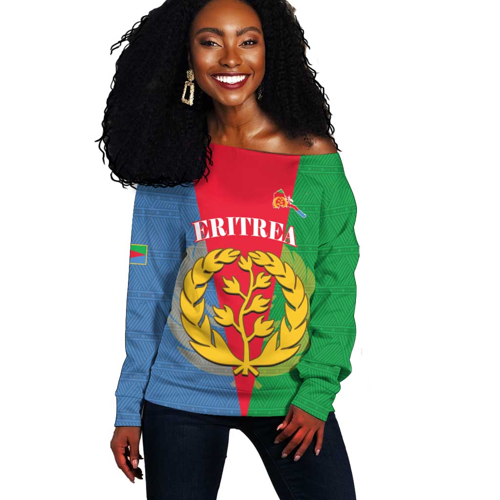 Personalised Eritrea Off Shoulder Sweater Eritrean Map Mix African Pattern Simple Style