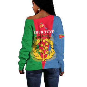 Personalised Eritrea Off Shoulder Sweater Eritrean Map Mix African Pattern Simple Style